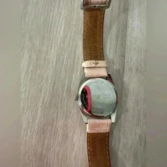 Kenneth Cole Diamond Watch Women Pave Silver Tone Pink Leather Band - Picture 8 of 9